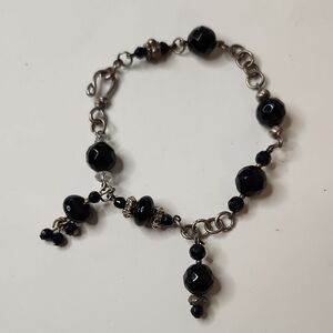Handcrafted |  Onyx Charm Bracelet Silvertone